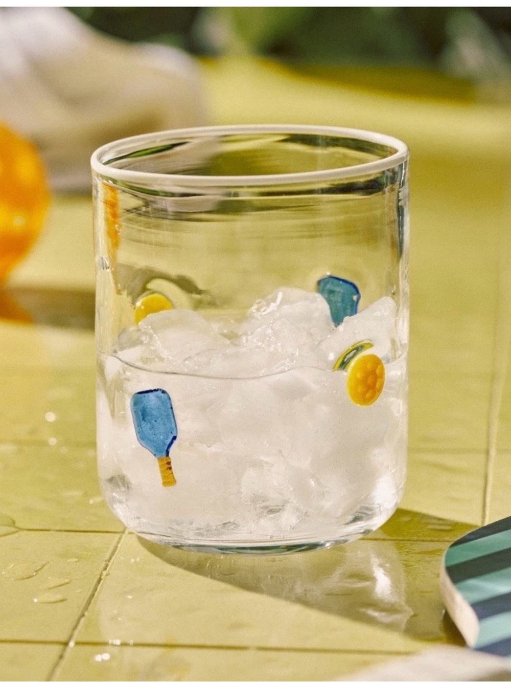 New Anthropologie Icon Glass Sold out Pickleball blue Yellow